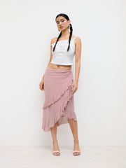 Cotton-blend Asymmetrical Neck Rhinestone Shell Crop Top