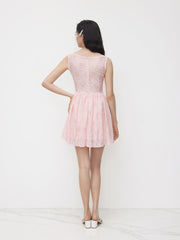 Lace Cowl Neck Floral Ruffle Mini Dress