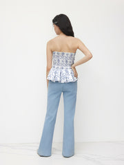 Bandeau Floral Shirred Ruffle Hem Top