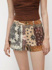 Cotton Low Rise Paisley Micro Shorts