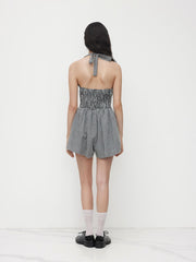 Gingham Halter Neckline Shirred Romper