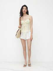 Satin Sweetheart Ruffle Hem Knotted Cami Top