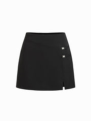Mid Rise Belted Slit Mini Skirt