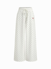 Terry Mid Rise Polka Dot Pull-On Drawstring Pants