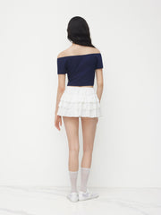 Cotton-blend Off-shoulder Lace Trim Crop Top