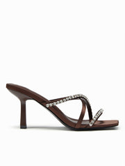 RHINESTONE DECOR STRAP HEELED SANDALS