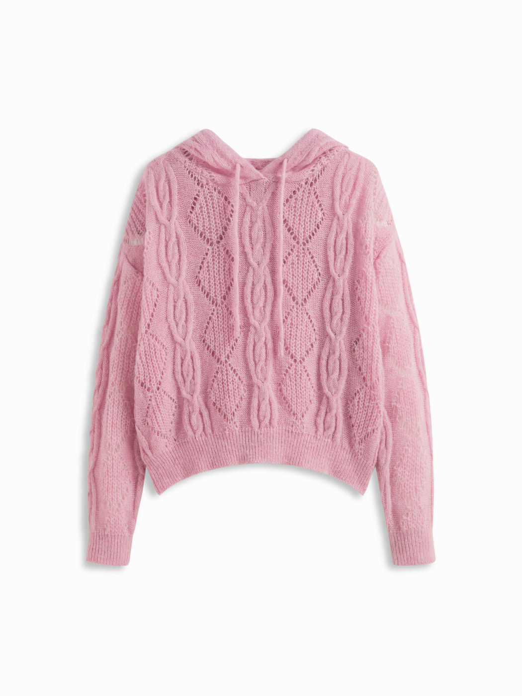 Cable Knit Hooded Geometric Hollow Out Long Sleeve Hoodie