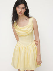 Cowl Neck Ruffle Lace Up Mini Dress