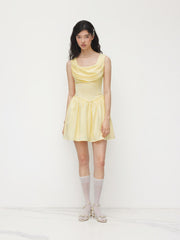Cowl Neck Ruffle Lace Up Mini Dress