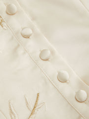 Halter V-Neck Knotted Floral Embroidery Top