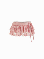 Lace Low Rise Tie Side Layered See-through Micro Mini Skirt