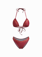 V-neck Floral Halter Bikini Set