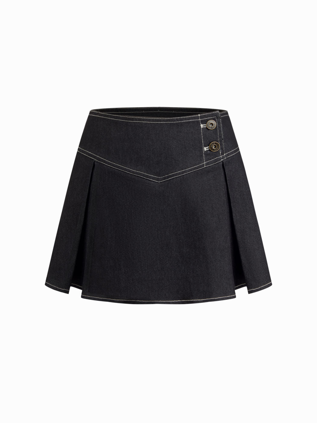 Cotton-blend Low Rise Pleated Button Front Mini Skort