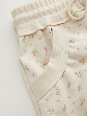 Cotton-blend Low Rise Floral Drawstring Loungewear Shorts