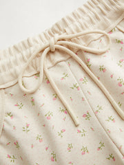 Cotton-blend Low Rise Floral Drawstring Loungewear Shorts