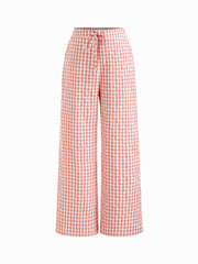 Cotton-blend Gingham Knotted Straight Leg Trousers