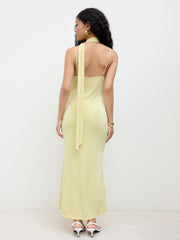 Halter Neckline Sequin Ruched Cami Maxi Dress With Scarf