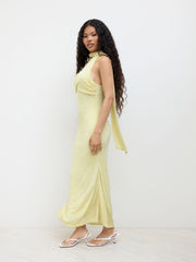 Halter Neckline Sequin Ruched Cami Maxi Dress With Scarf