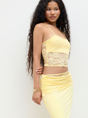 Lace Crop Cami Top & Mid Rise Ruched Mermaid Maxi Skirt Set