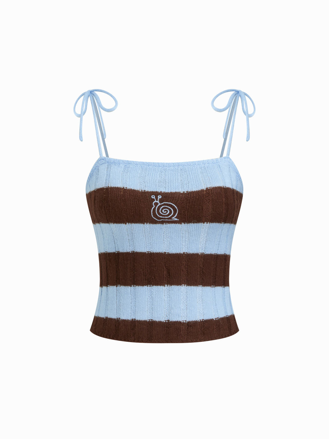 Knit Stripe Snail Embroidery Knotted Cami Top