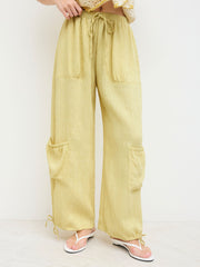 Mid Rise Drawstring Pocket Straight Leg Trousers