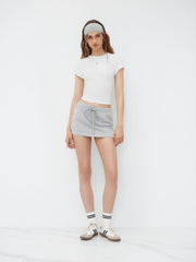 Round Neckline Drawstring Cut Out Tee