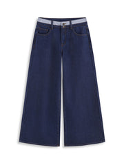 Cider Denim Low Rise Patched Wide Leg Jeans