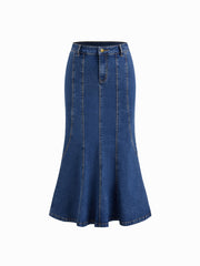 Stretch Cider Denim Mid Rise Mermaid Maxi Skirt