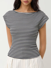 Boat Neck Stripe Twist Backless Top
