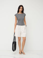 Boat Neck Stripe Twist Backless Top