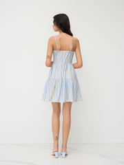 100% Cotton V-neck Stripe Knotted Mini Dress