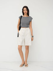 Cotton Mid Rise Stripe Pocket Shorts