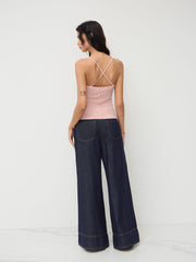Square Neck Lace Knotted Beaded Cami Top