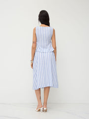 Boat Neck Stripe Tie Side Top & Mid Rise Drawstring Elastic Waist Maxi Skirt Set