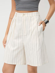 Cotton Mid Rise Stripe Pocket Shorts