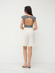 Cotton Mid Rise Stripe Pocket Shorts