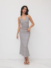 Halter Neckline Stripe Knotted Cami Top & Mid Rise Mermaid Skirt Set