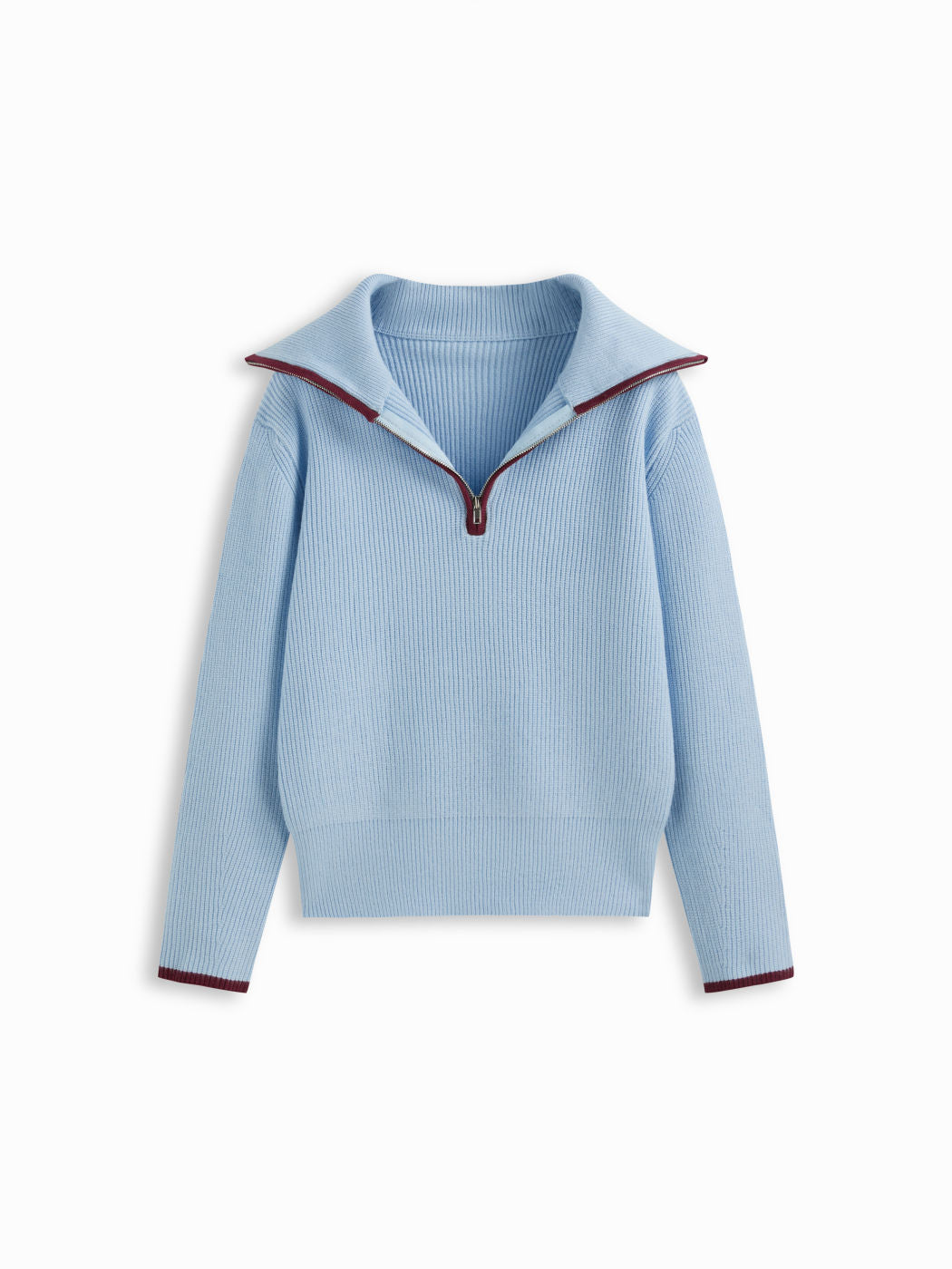 Collar Contrasting Binding Half Zip Long Sleeve Top