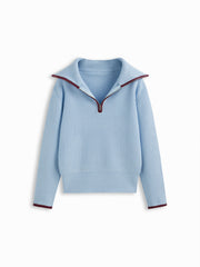 Collar Contrasting Binding Half Zip Long Sleeve Top