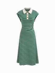 Polo Neck Stripe Midi Dress