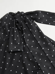 Halter Neckline Polka Dot Ruched Ruffle Mini Dress
