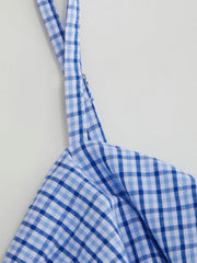 V-neck Check Shirred Knotted Bubble Hem Cami Top Curve & Plus
