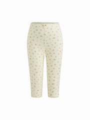 100% Cotton Scoop Neckline Floral Lace Lettuce Trim Crop Top & Low Rise Leggings Loungewear Set