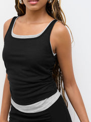Scoop Neckline Two tone Ruched Tank Top