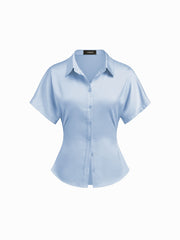Satin Polo Button Up Cinched Waist Shirt