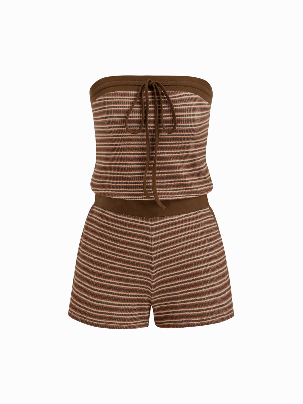 Cotton-blend Stripe Knotted Contrasting Binding Bandeau Romper