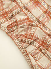 Stand Collar Plaid Ruched Split Top