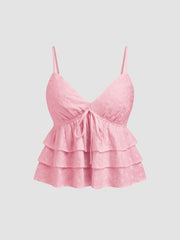 Cotton Broderie Anglaise Knotted Shirred Layered Crop Cami Top