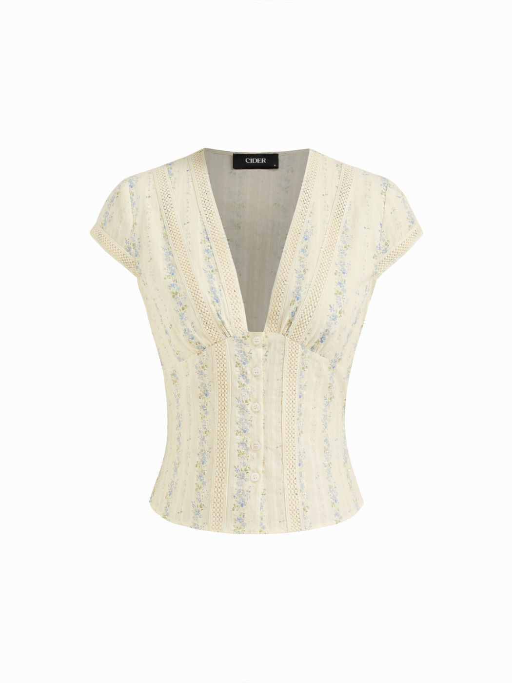 Cotton V-neck Floral Short Sleeve Blouse