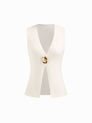 Knit V-neck Metal Button Vest